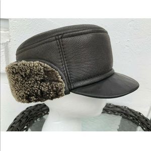 Men's Shearling Sheepskin Pilot Visor Hat L